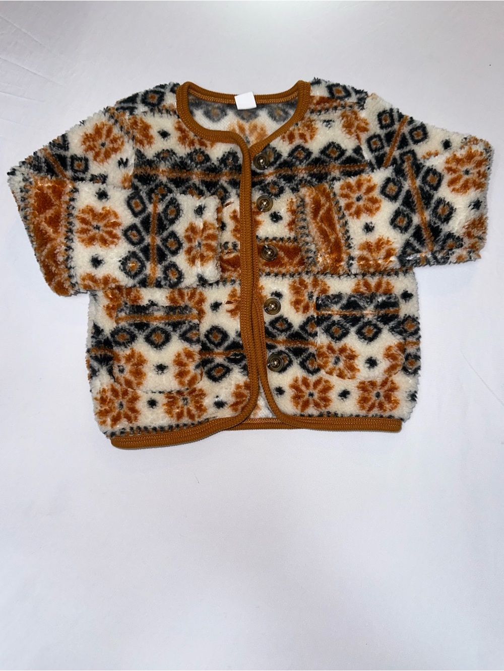 Cozy Floral Patterned Kids Cardigan Jacket - Cream & Brown